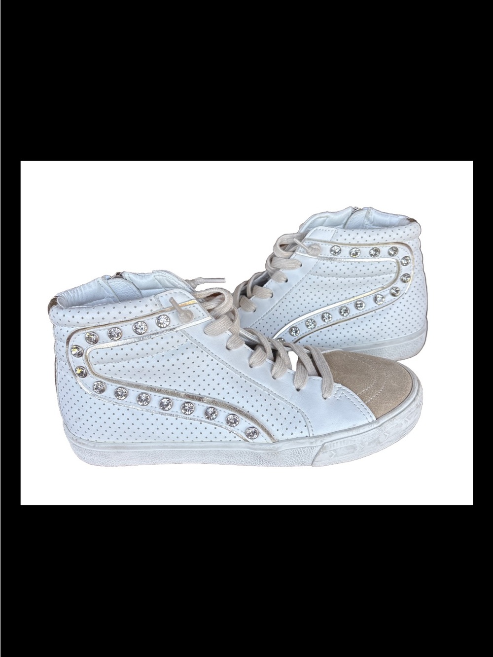 Vintage Havana Women’s White & Beige High-Top Sneakers Rhinestone stud Sz 8.5